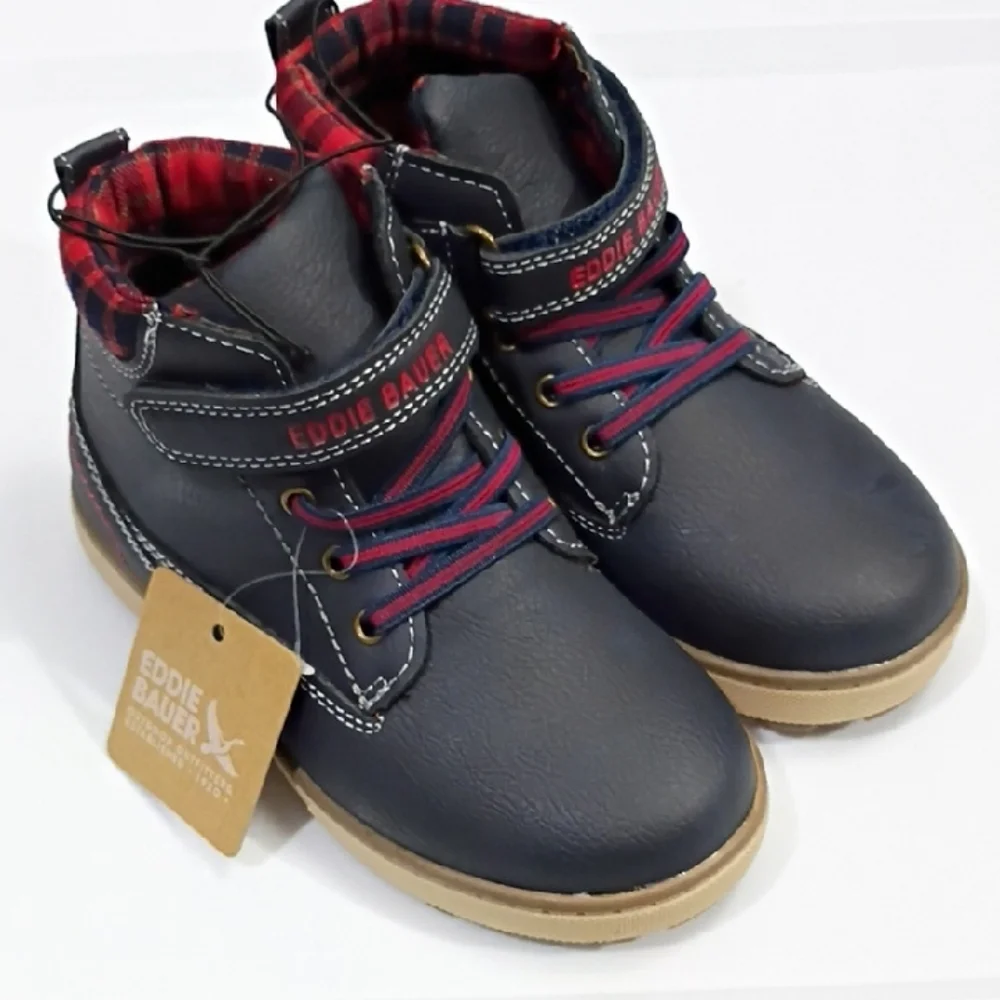 EDDIE BAUER Toddler Boys Navy and Red High-Top Sneaker Boots Size 12 NWT